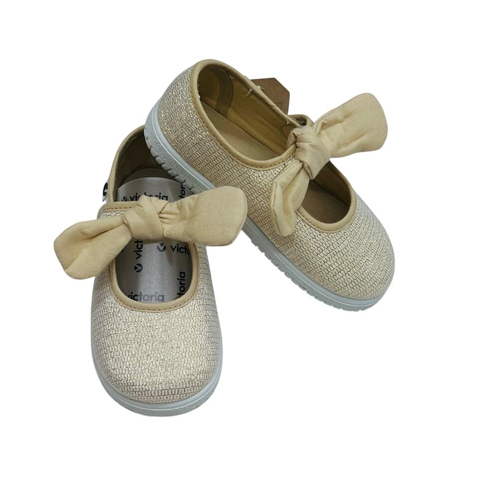 Victoria 24 EU (8 US) Gold Mary Jane Sneakers with Bow
